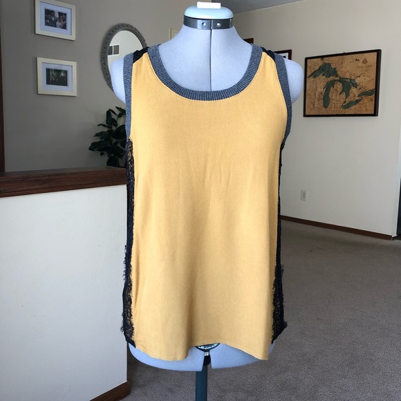 Mustard + Grey + Black Lace Tank Top - Picture 1 of 7